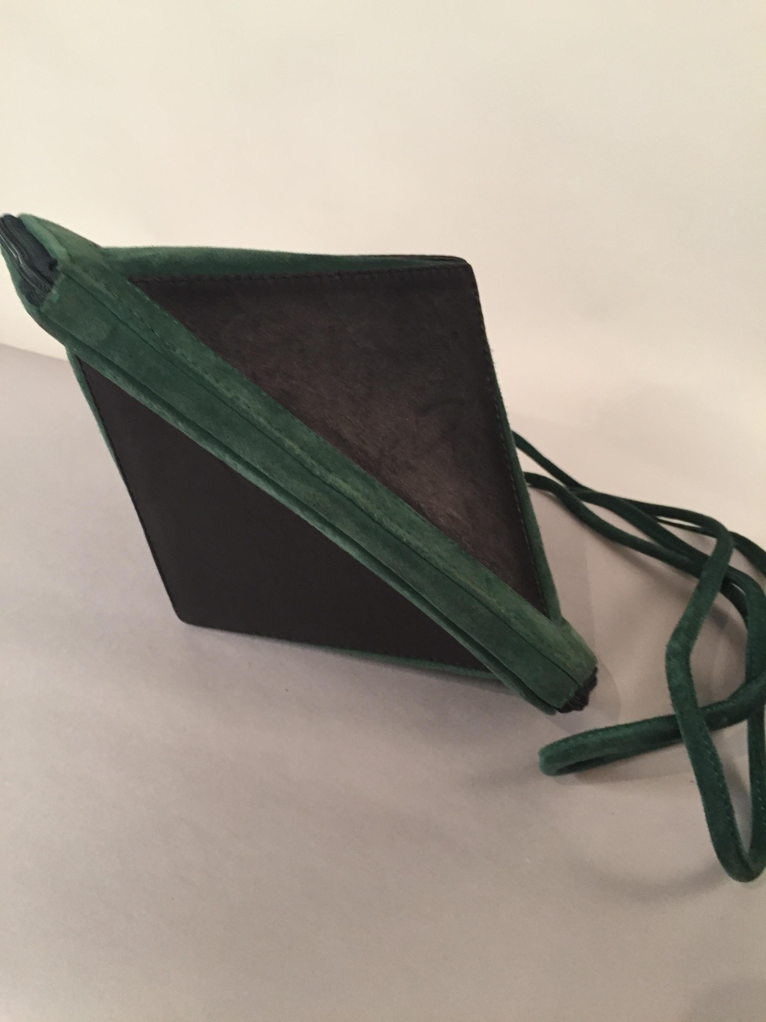 Maud Frizon Architectural Black Leather and Green Suede Shoulder Bag at
