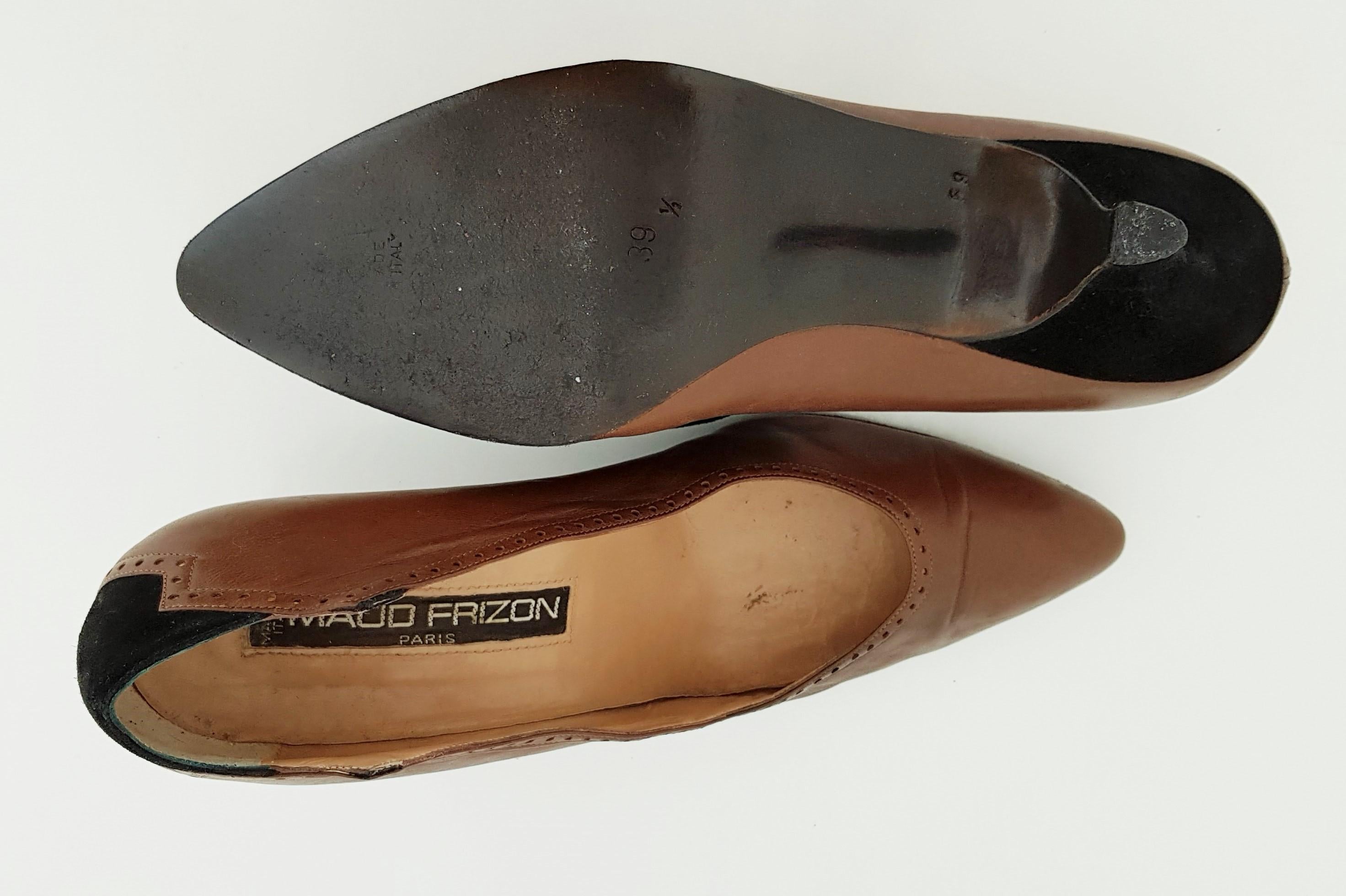 Maud Frizon Black Velvet and Brown Leather Heels - Size 39 1/2 (EU) For Sale 7