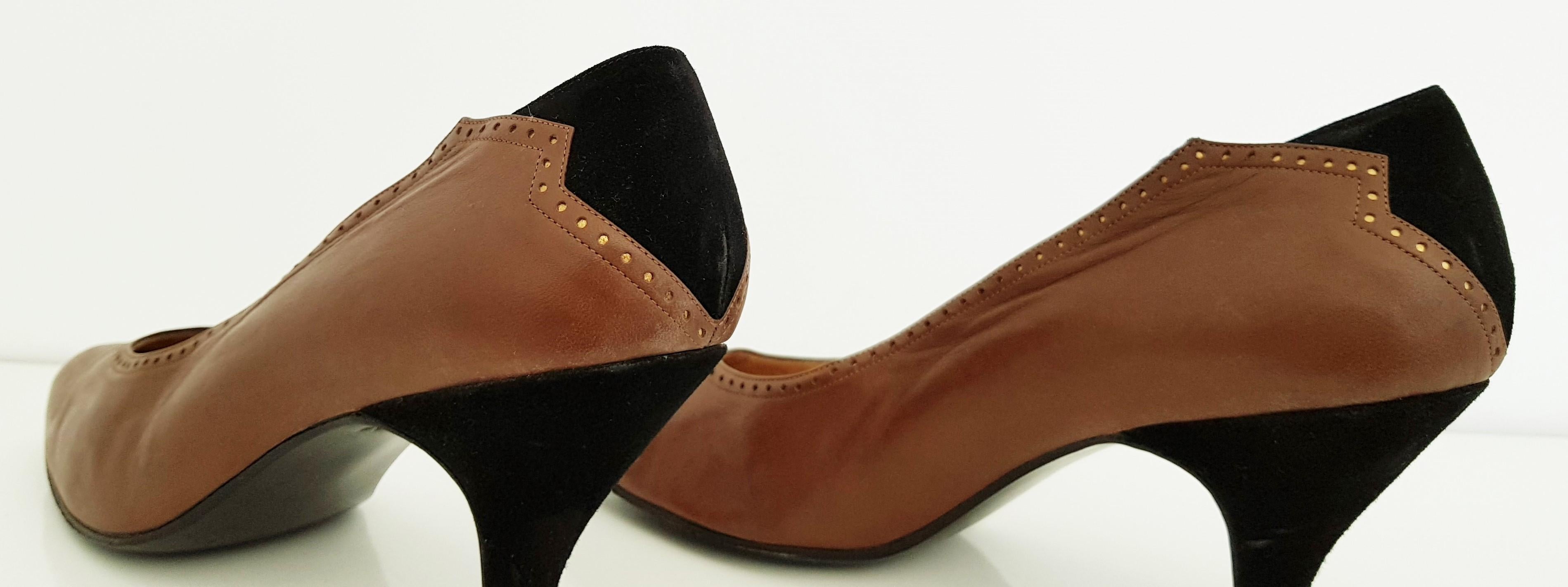 Maud Frizon Black Velvet and Brown Leather Heels - Size 39 1/2 (EU) For Sale 5