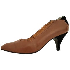 Maud Frizon Black Velvet and Brown Leather Heels - Size 39 1/2 (EU)