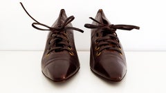 Maud Frizon Brown Leather Laced Wooden Base Heels - Size 40