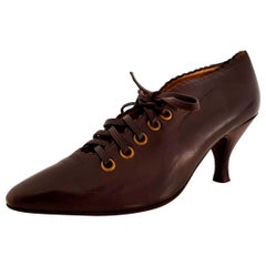 Maud Frizon Brown Leather Laced Wooden Base Heels - Size 40