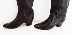 Maud Frizon Leather Black Boots with Gold points embroidered - Size 40
