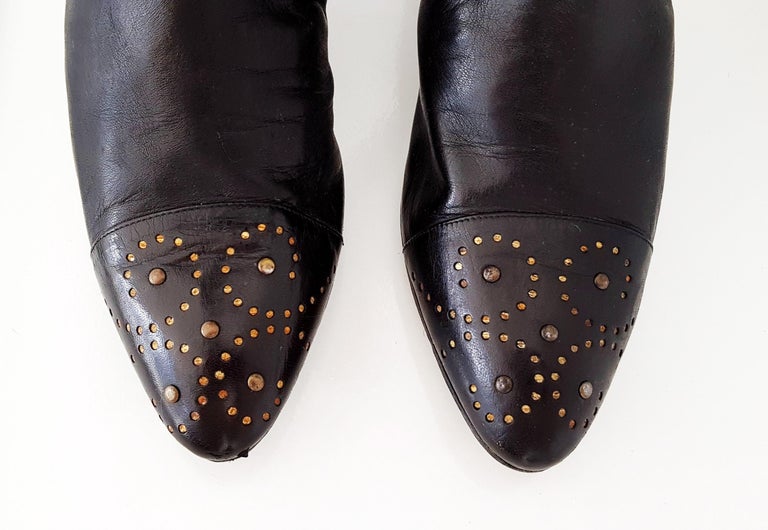 Maud Frizon Leather Black Boots with Gold points embroidered - Size 40 ...
