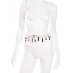 Maud Frizon Paris Vintage White Leather Belt With Gold & Silver Tassels