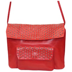 Maud Frizon Red Leather Bag W/ Grommets on Pocket