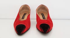 Maud Frizon Red Velvet Black Pointed Heels - Size 39 1/2 (EU)