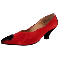 Maud Frizon Red Velvet Black Pointed Heels - Size 39 1/2 (EU)