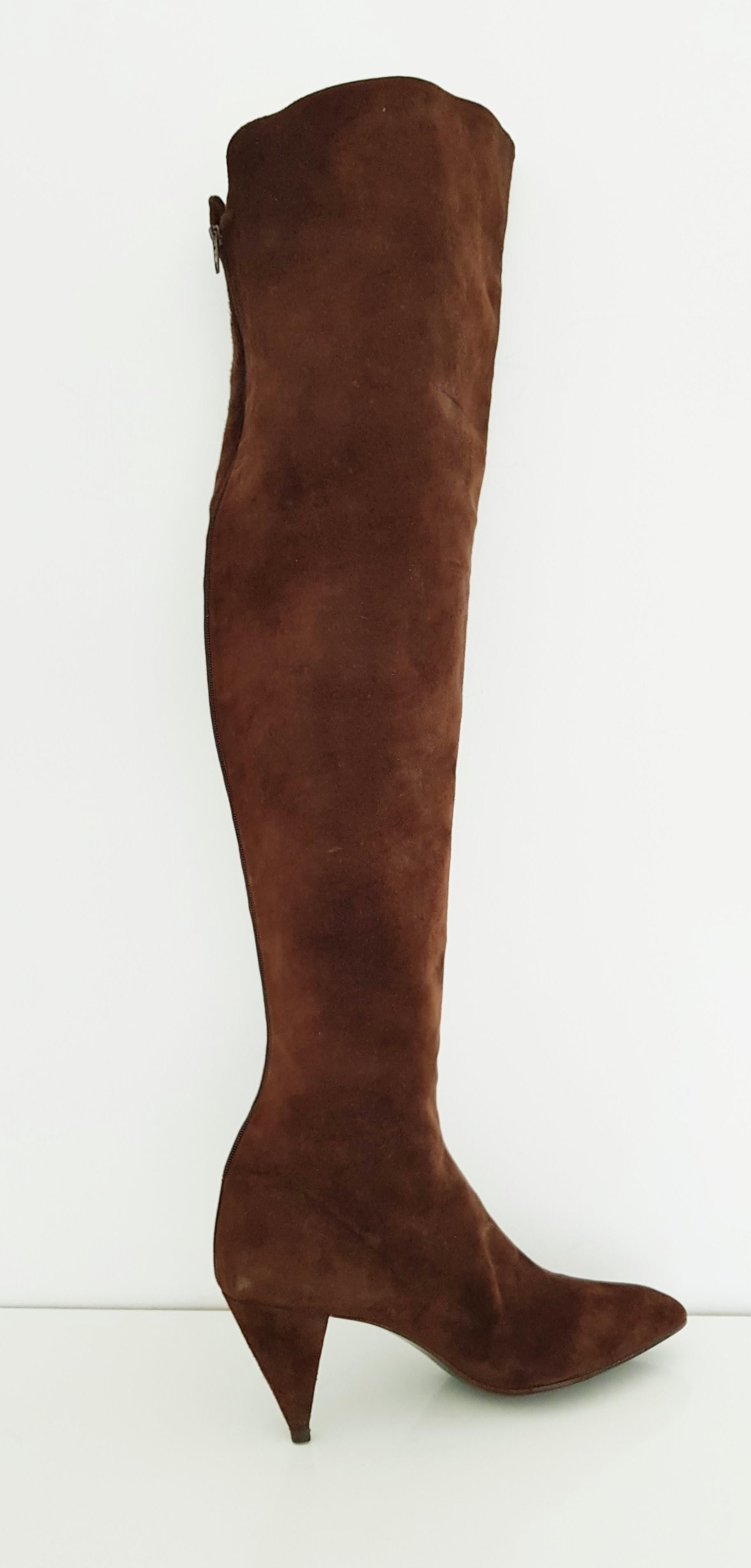 Black Maud Frizon Tall Brown Suede Boots - SIze 39 1/2 (59) For Sale