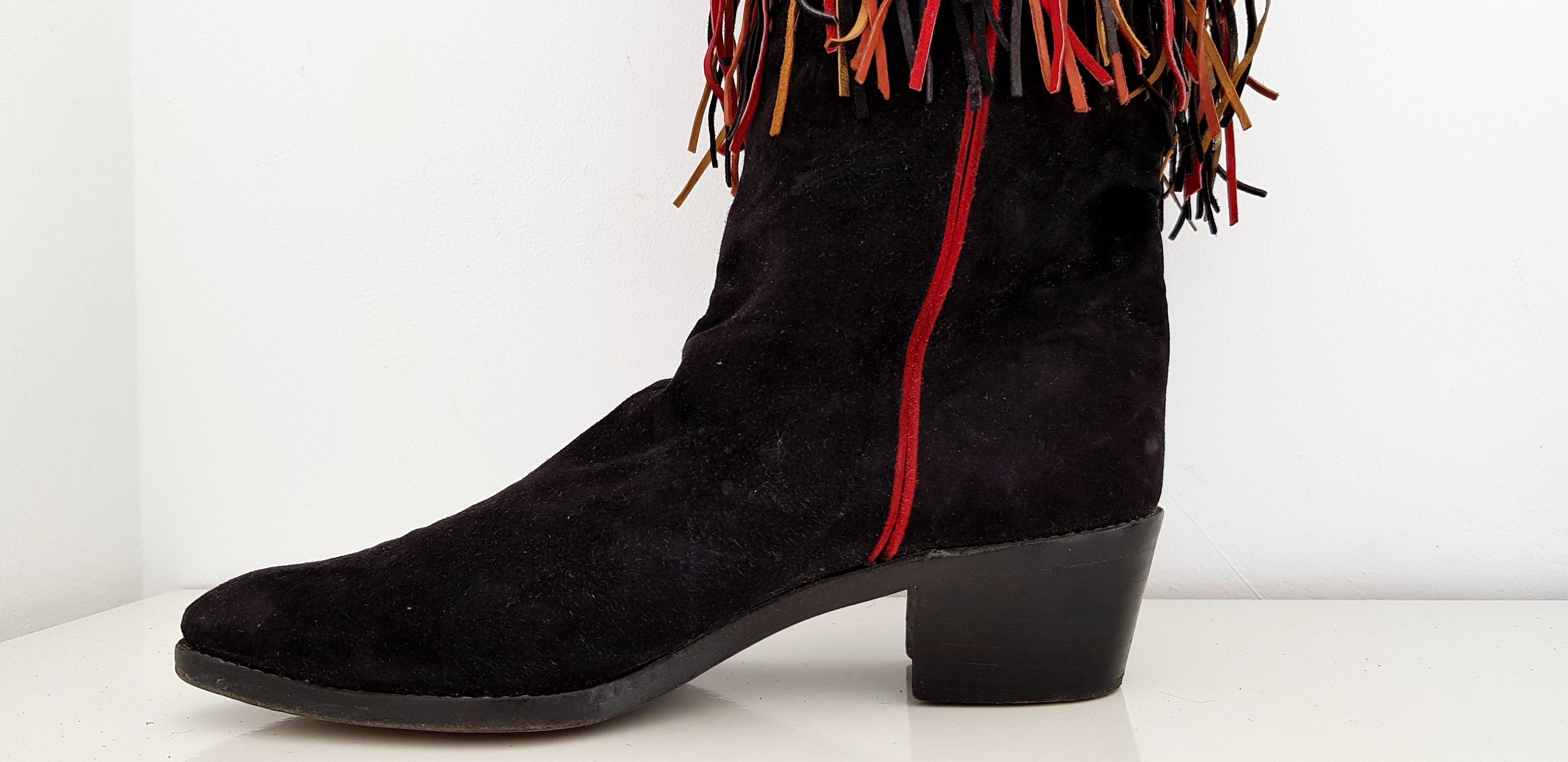 Women's Maud Frizon Tricolor Laces Black Suede Boots. Size 39 1/2 For Sale