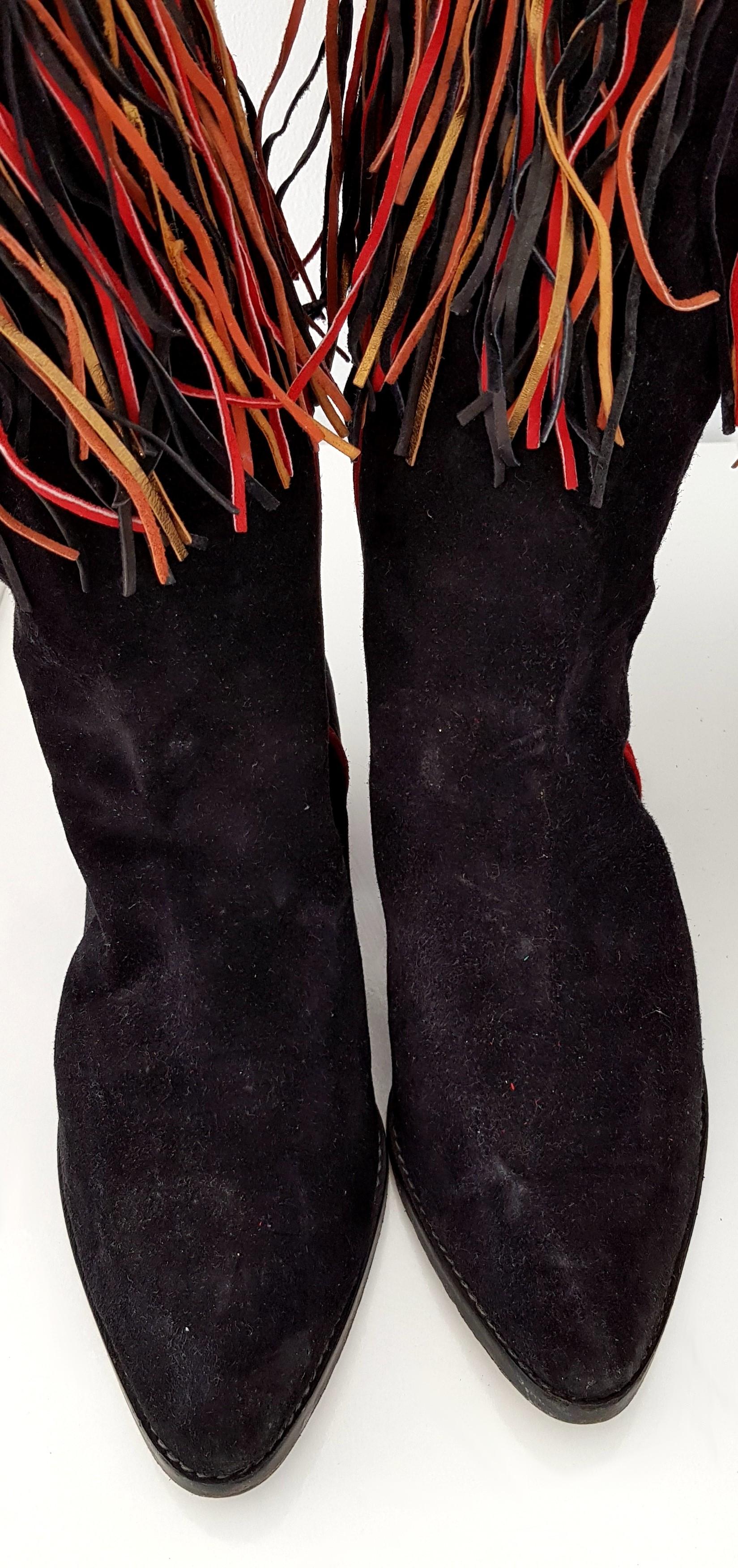 Maud Frizon Tricolor Laces Black Suede Boots. Size 39 1/2 For Sale 3
