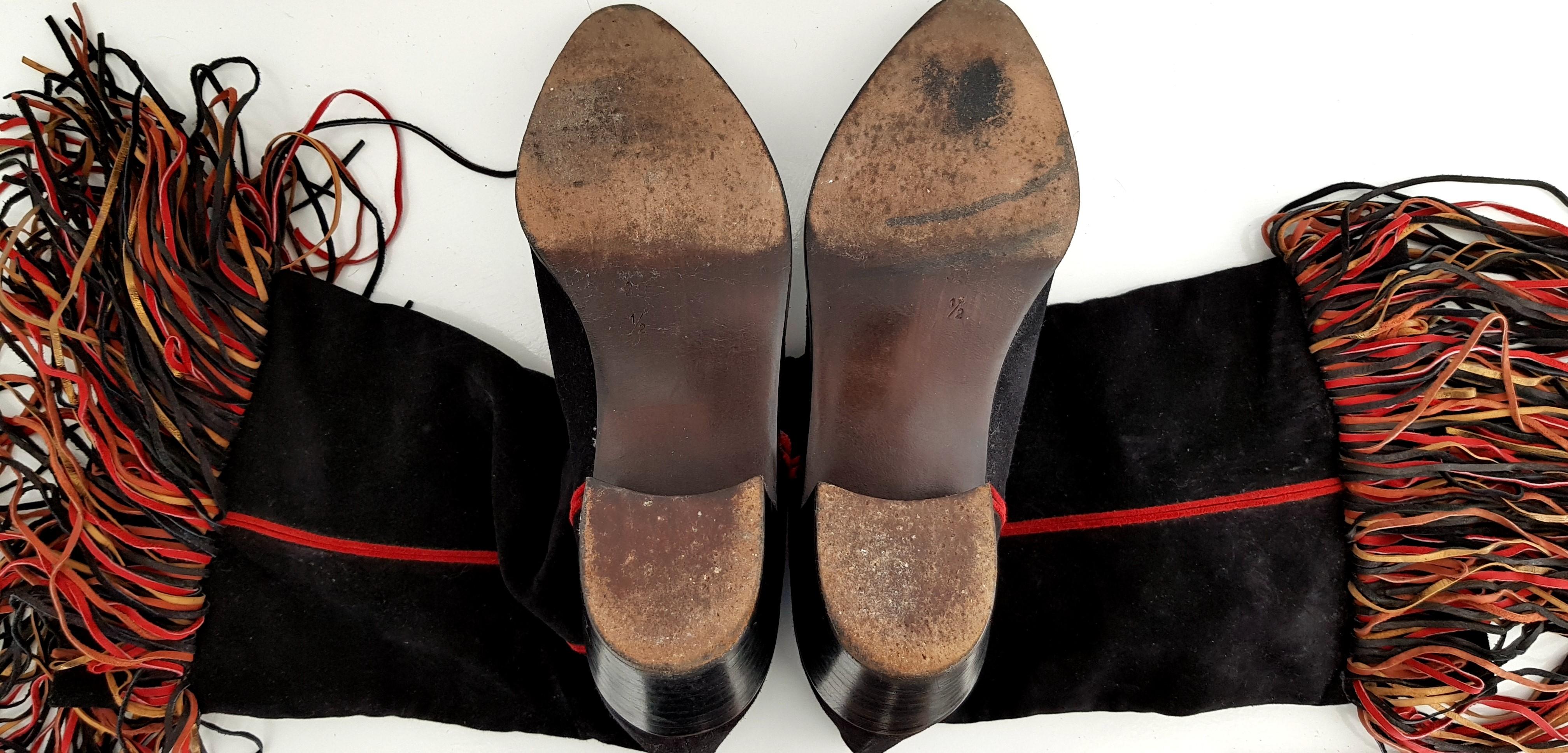 Maud Frizon Tricolor Laces Black Suede Boots. Size 39 1/2 For Sale 4