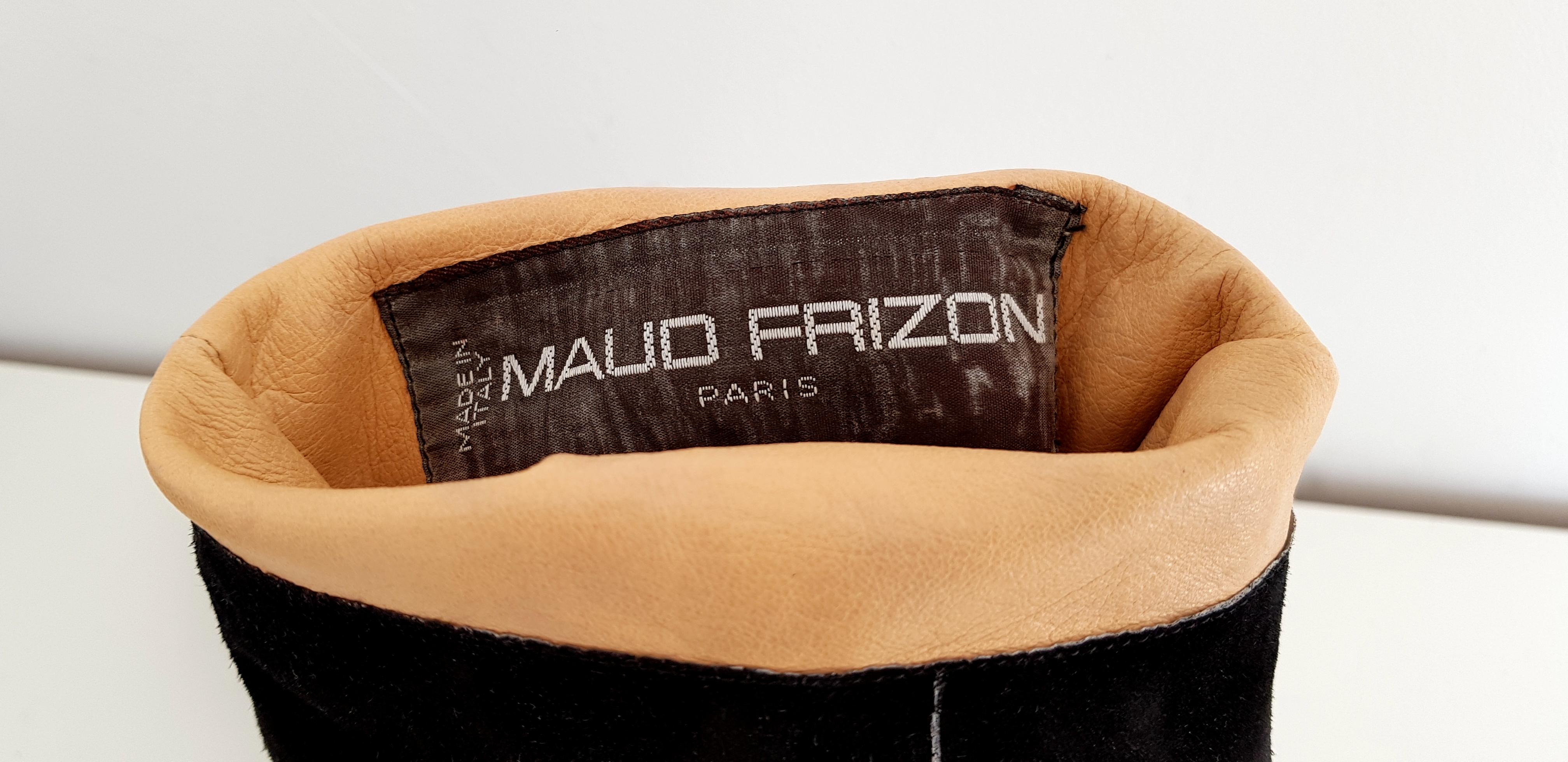 Maud Frizon Tricolor Laces Black Suede Boots. Size 39 1/2 For Sale 5