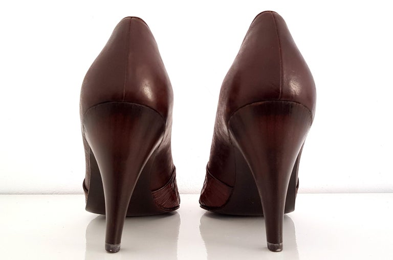 Maud Frizon Wild Crocodile and Wood Heels. NEW. Size 39 For Sale at 1stDibs