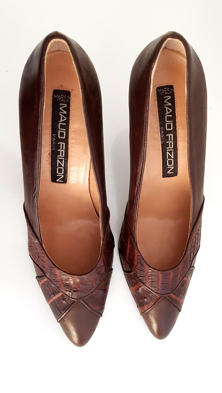 Maud Frizon Wild Crocodile and Wood Heels. NEW. Size 39 For Sale at 1stDibs