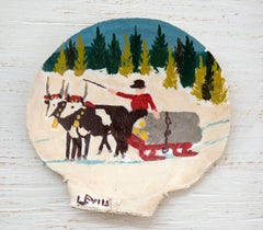 Vintage Clam Shell - Two Oxen and Sleigh