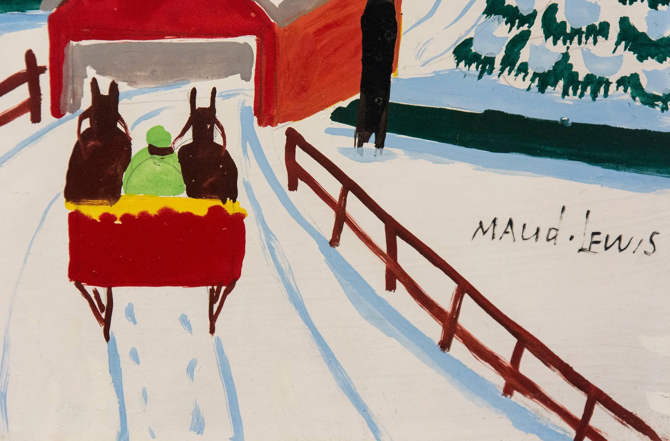 Covered Bridge - Folk Art Painting by Maud Lewis