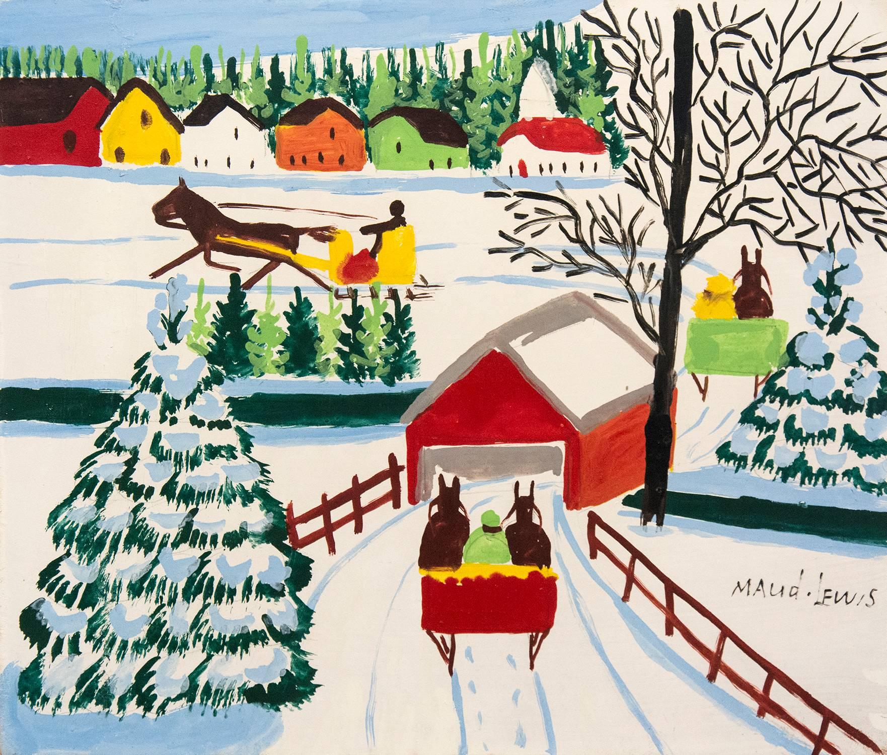 Maud Lewis Landscape Painting - Covered Bridge