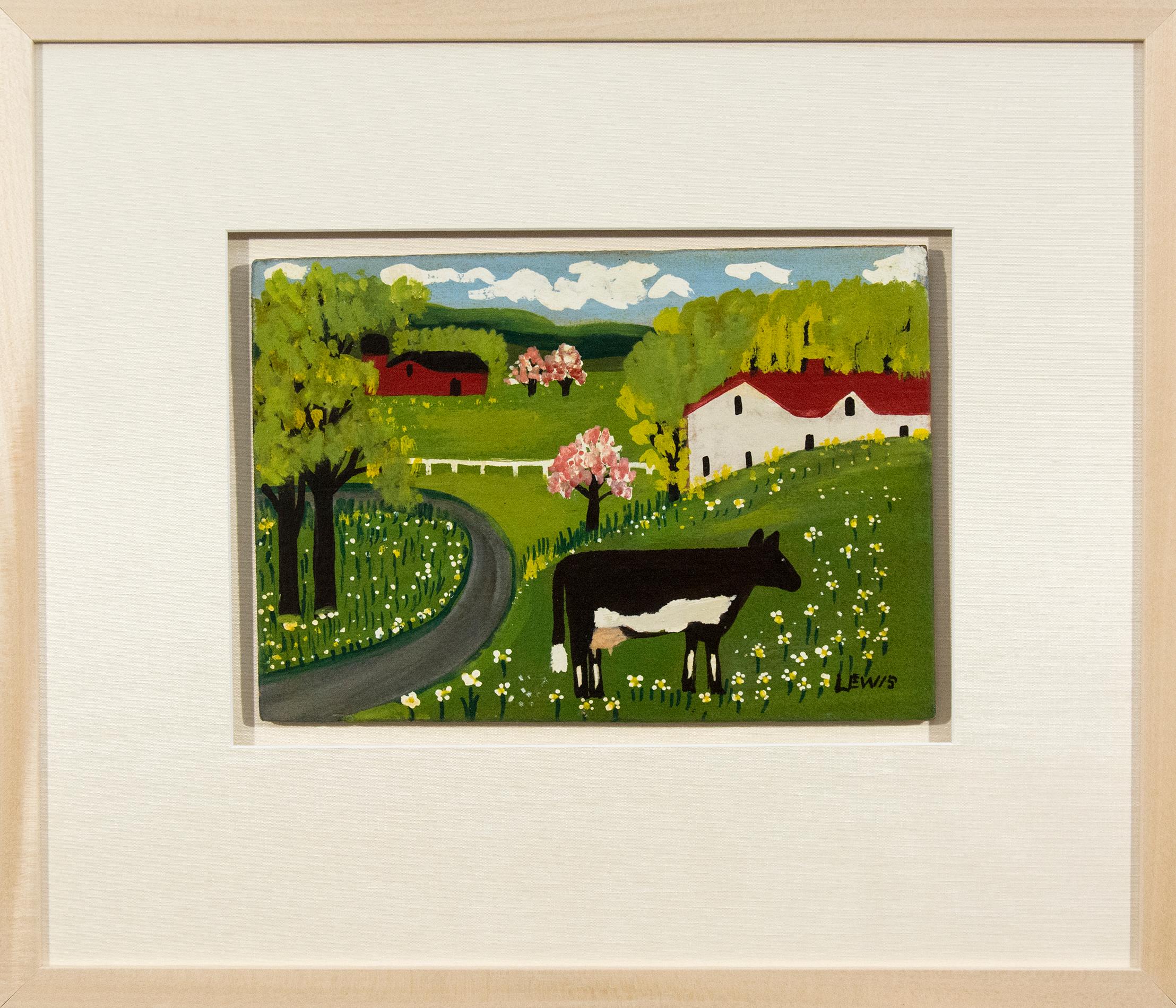 Kuh im Frühling – Painting von Maud Lewis