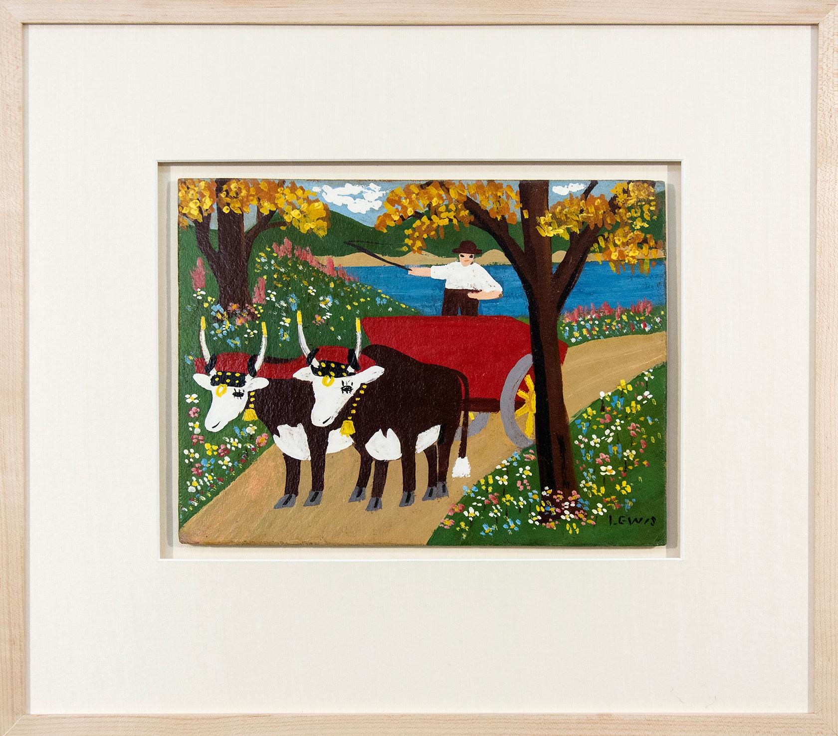 Oxen in Spring - Painting by Maud Lewis