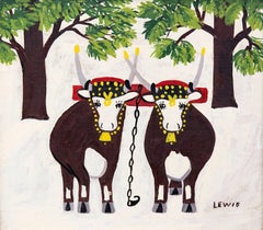 Oxen in Winter by Folk Artist Maud Lewis