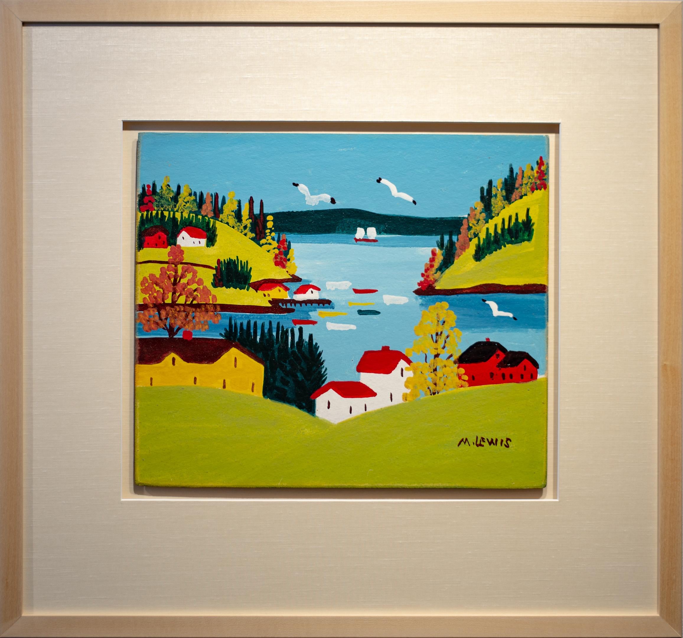 Maud Lewis Landscape Painting - Sandy Cove with Eight Boats