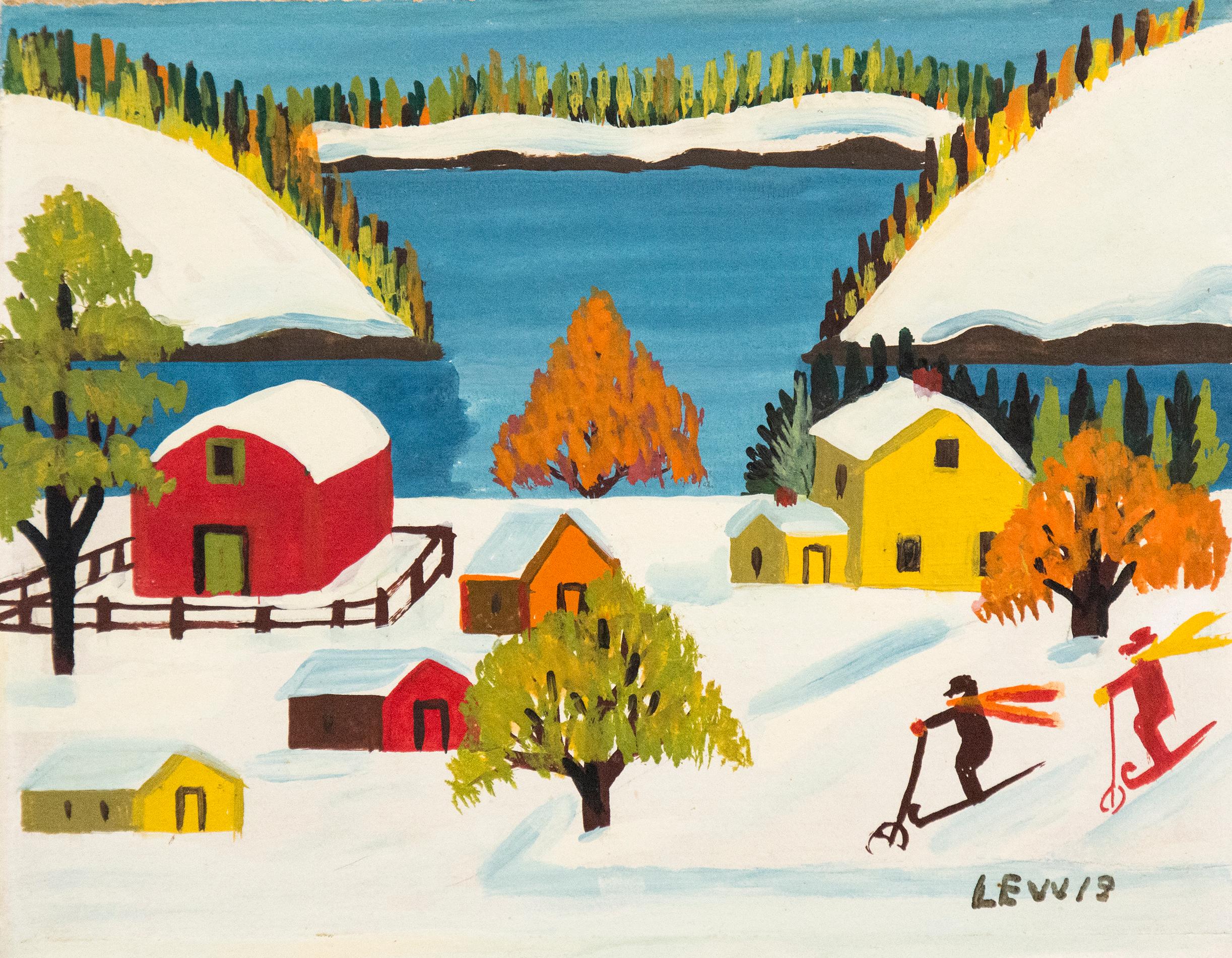Two Skiers - Painting by Maud Lewis