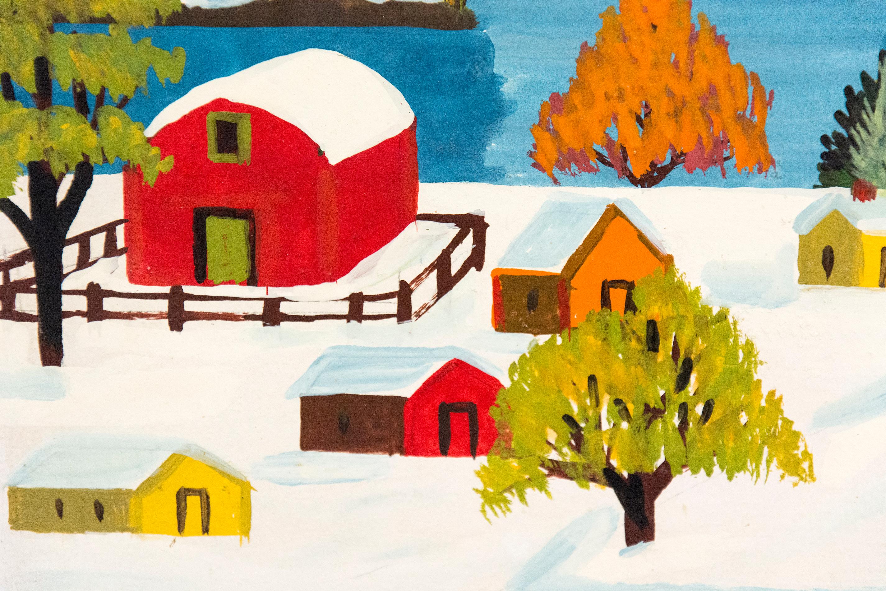 Two Skiers - Folk Art Painting by Maud Lewis