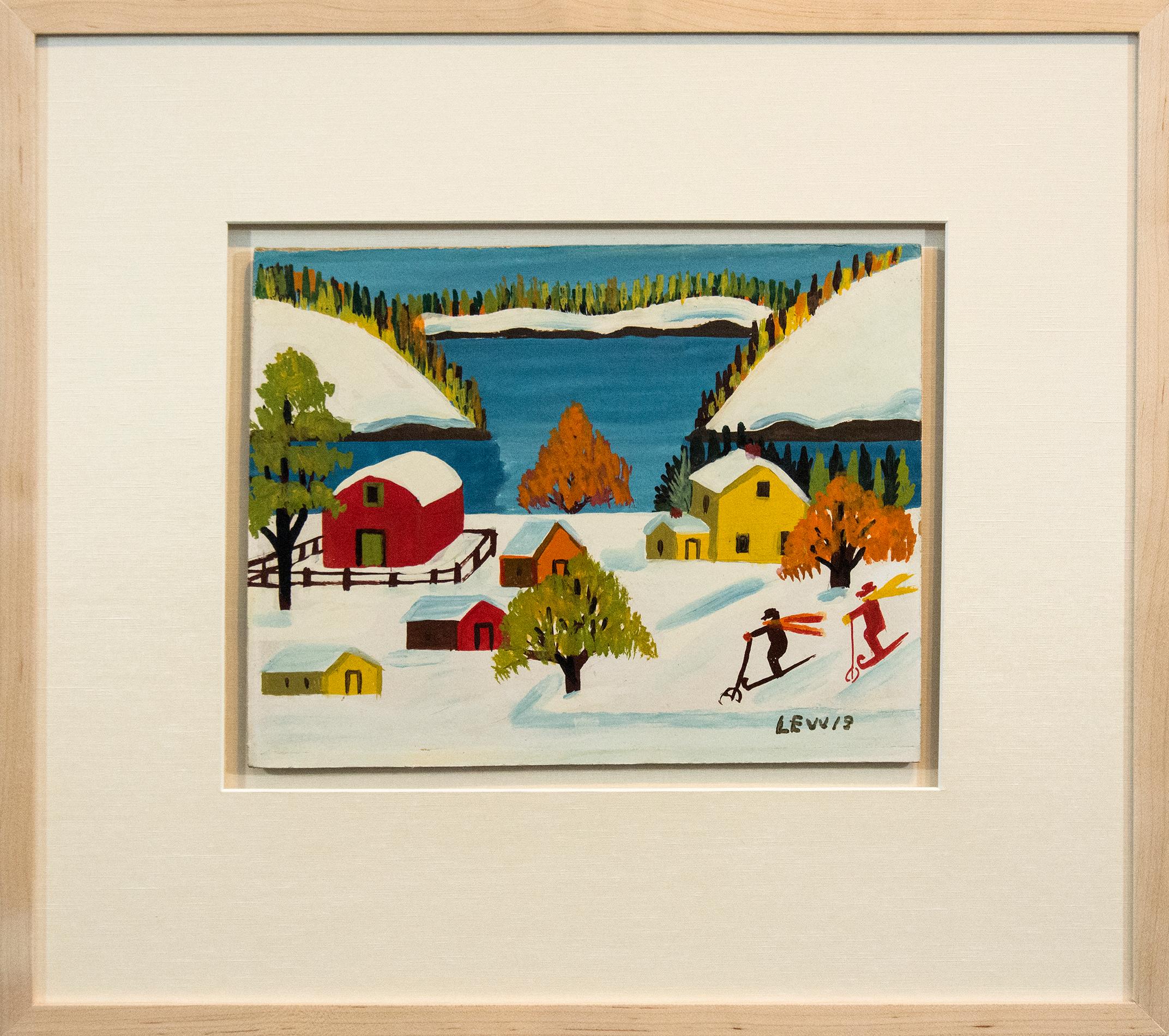 Maud Lewis Landscape Painting - Two Skiers