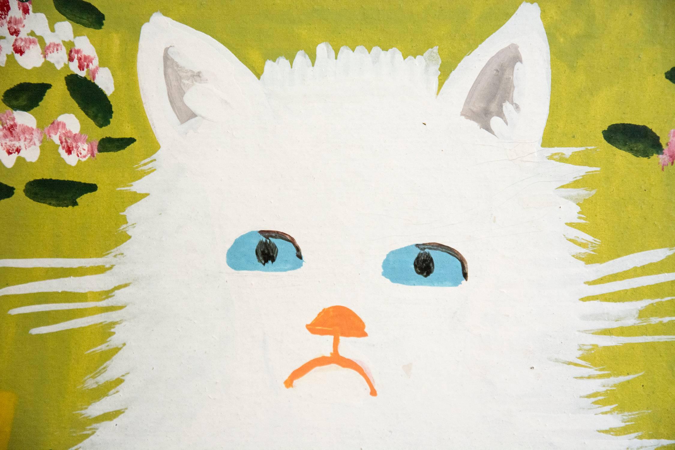White Cat - Folk Art Painting by Maud Lewis