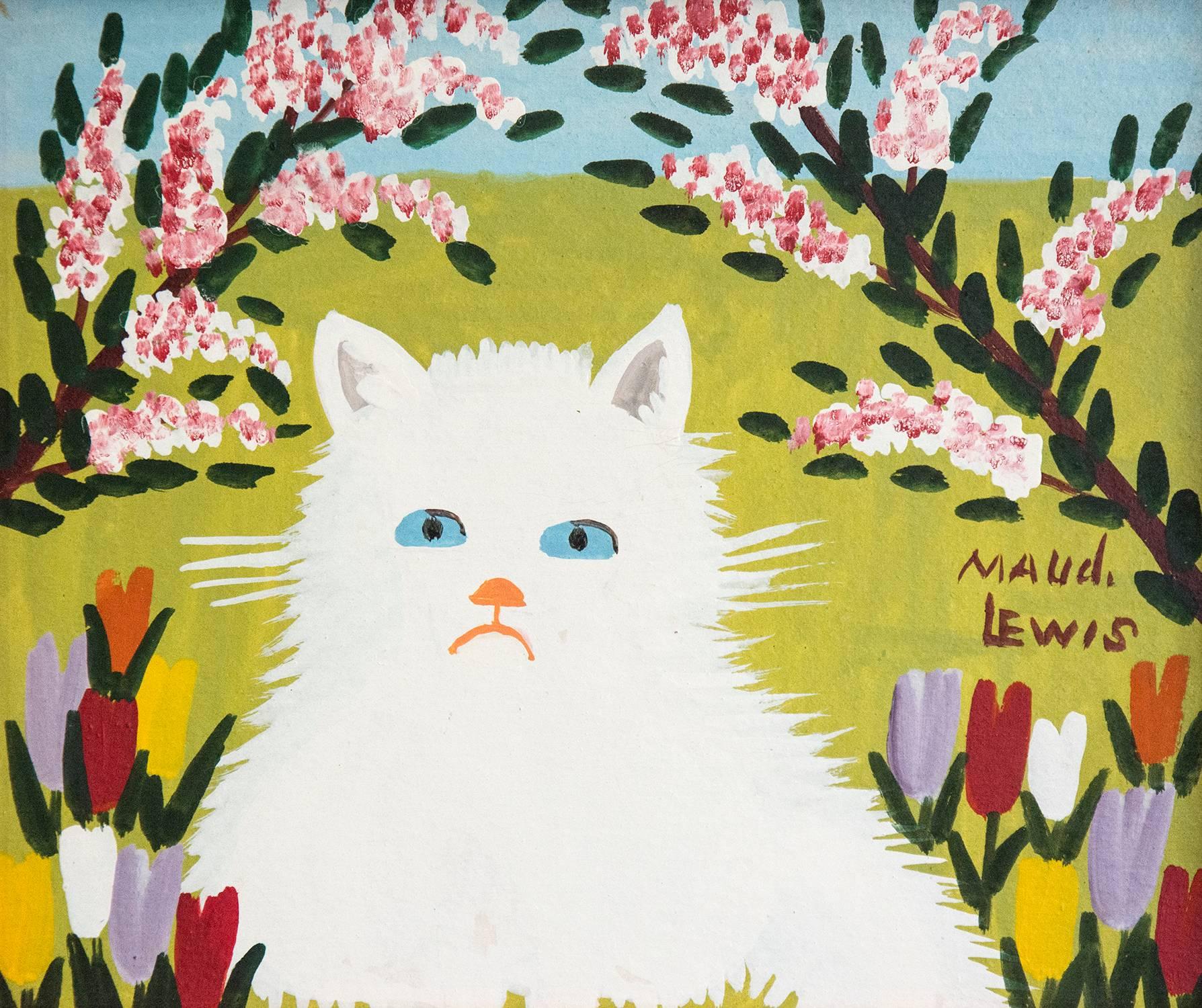Maud Lewis Still-Life Painting - White Cat
