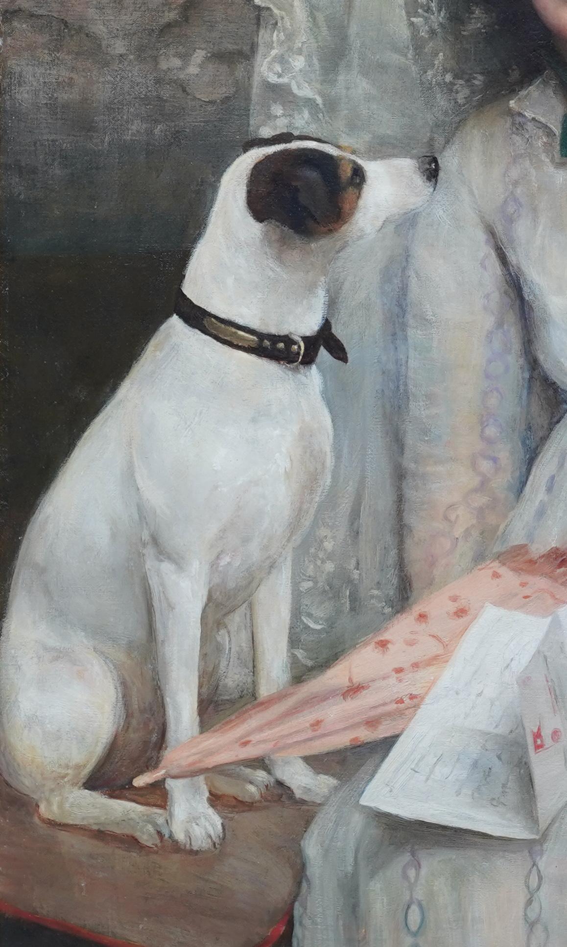 Portrait d'une femme et d'un chien - Peinture à l'huile d'un portrait d'animal de style victorien britannique en vente 2