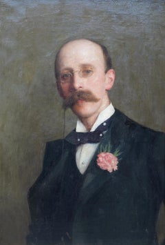 Portrait of G W Barber JP - British Victorian exhibited art oil painting