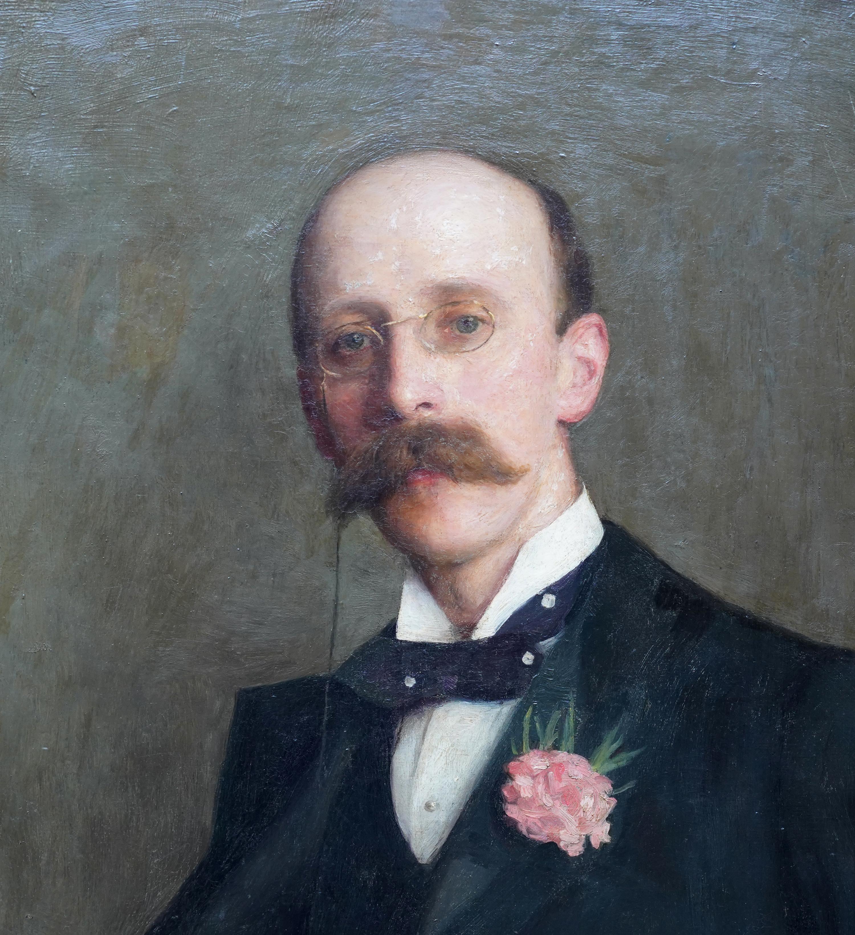 Retrato de G W Barber JP - Pintura al óleo de arte victoriano británico expuesto - Painting Victoriano de Maud Porter