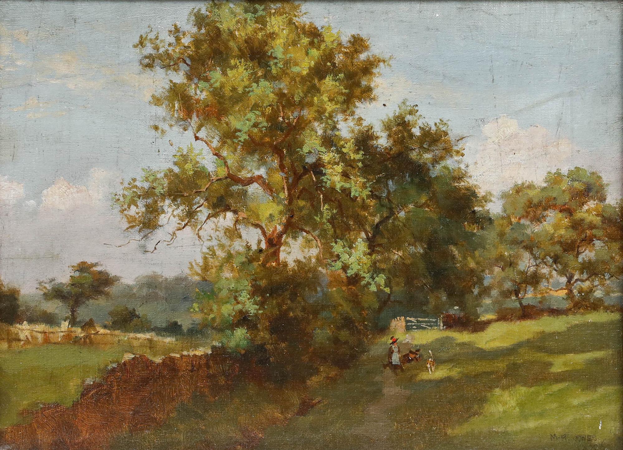 Maud Raphael Jones (1862-1935) - 1886 Öl, Ein Spaziergang mit den Hunden – Painting von MAUD RAPHAEL JONES