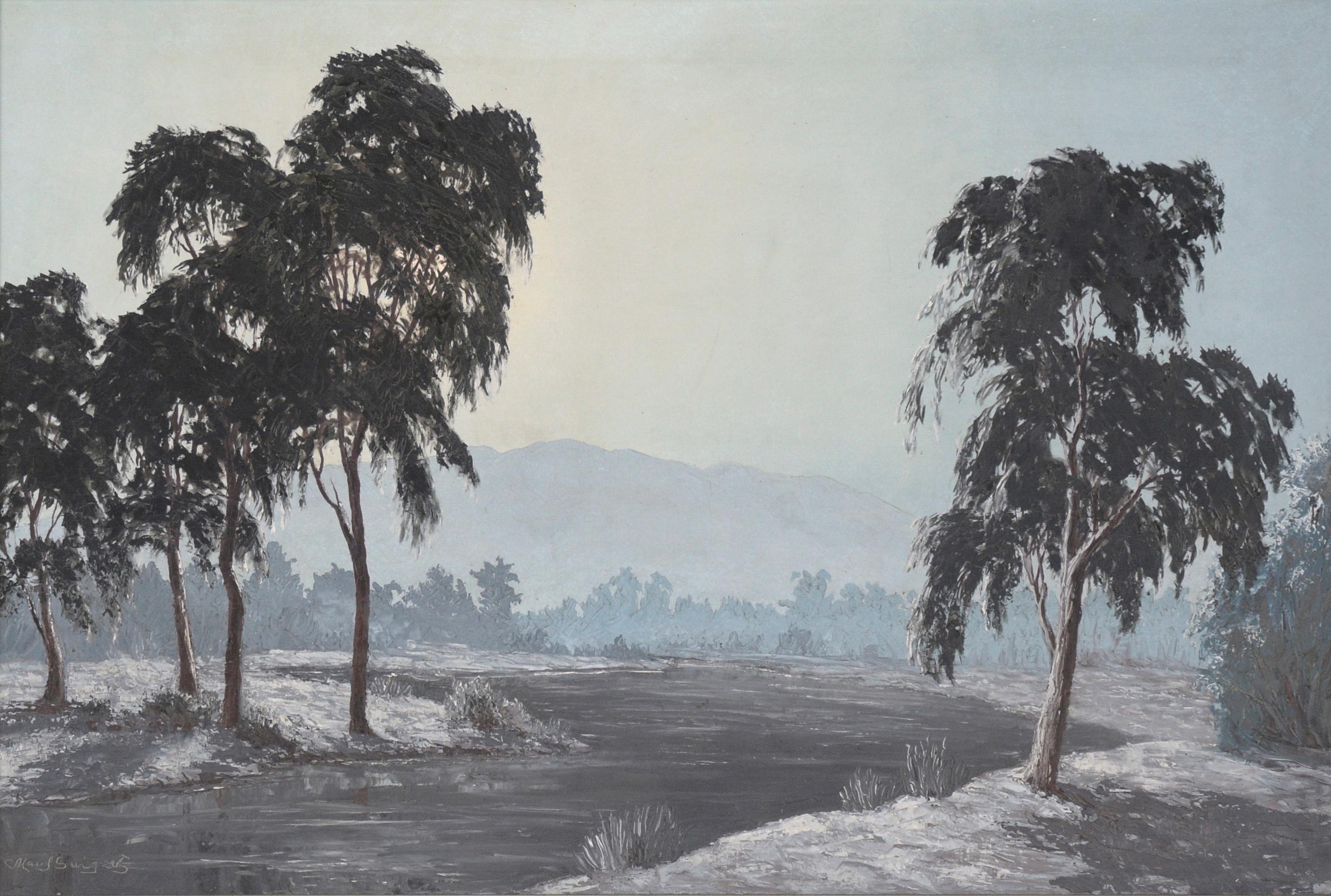 Paisaje monocromo del valle del río - Painting de Maud Swigert