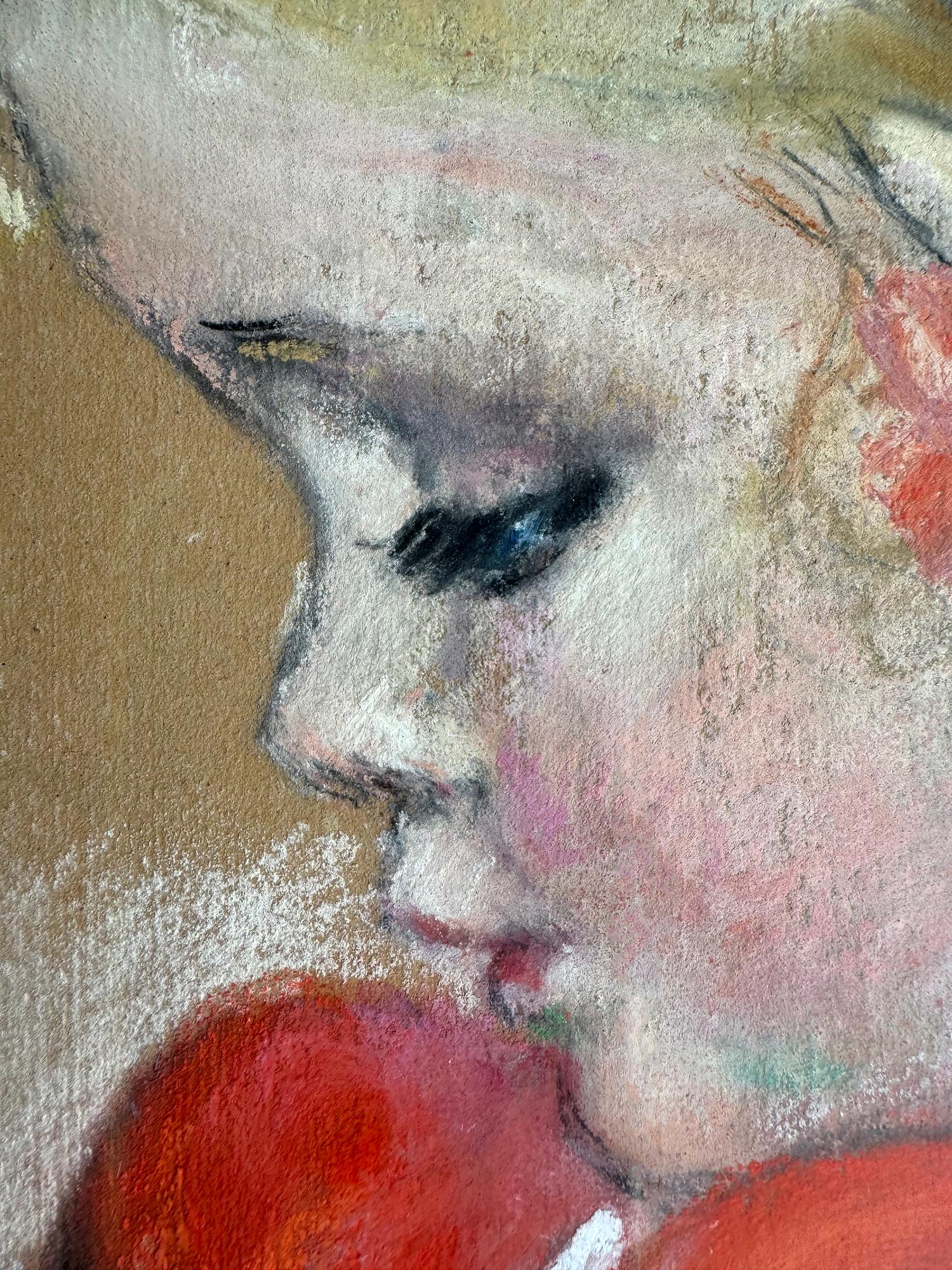 Blondes Kind  im roten Kleid von Schneewittchen bis Elf -  Fairy Tale (Post-Impressionismus), Painting, von Maud Tousey Fangel