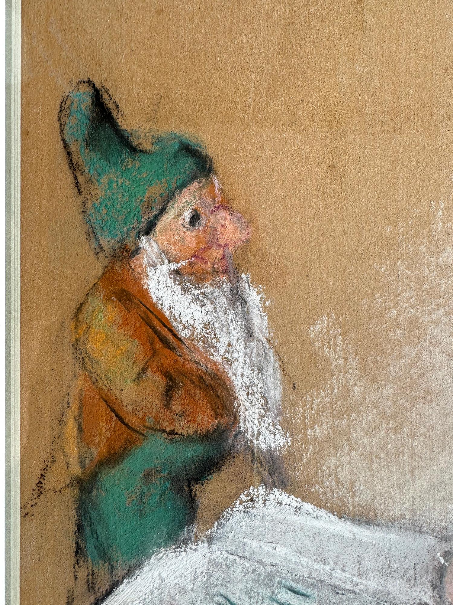 Maud Tausey Fangel  - Baby Painter.

Im Profil sehen wir eine charmante, junge Frau mit rötlichen Wangen,  blondes Mädchen mit Schweineschwänzen in einem leuchtend rot-orangen Kleid.  Sie liest Schneewittchen, während eine kleine Elfenstatue mit