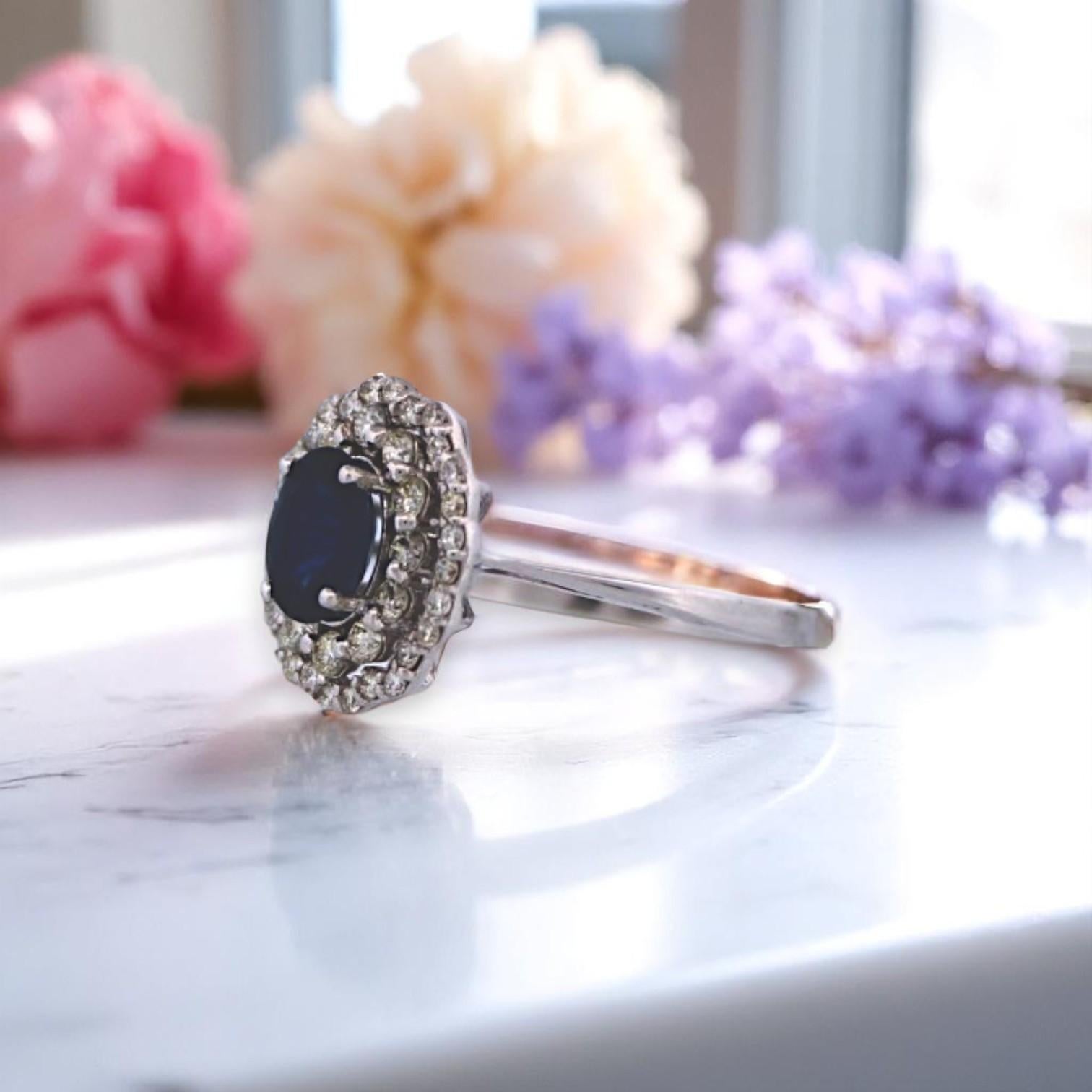 Women's Maude  14k White Gold Ring with 1 ct Natural Oval Sapphire For Sale