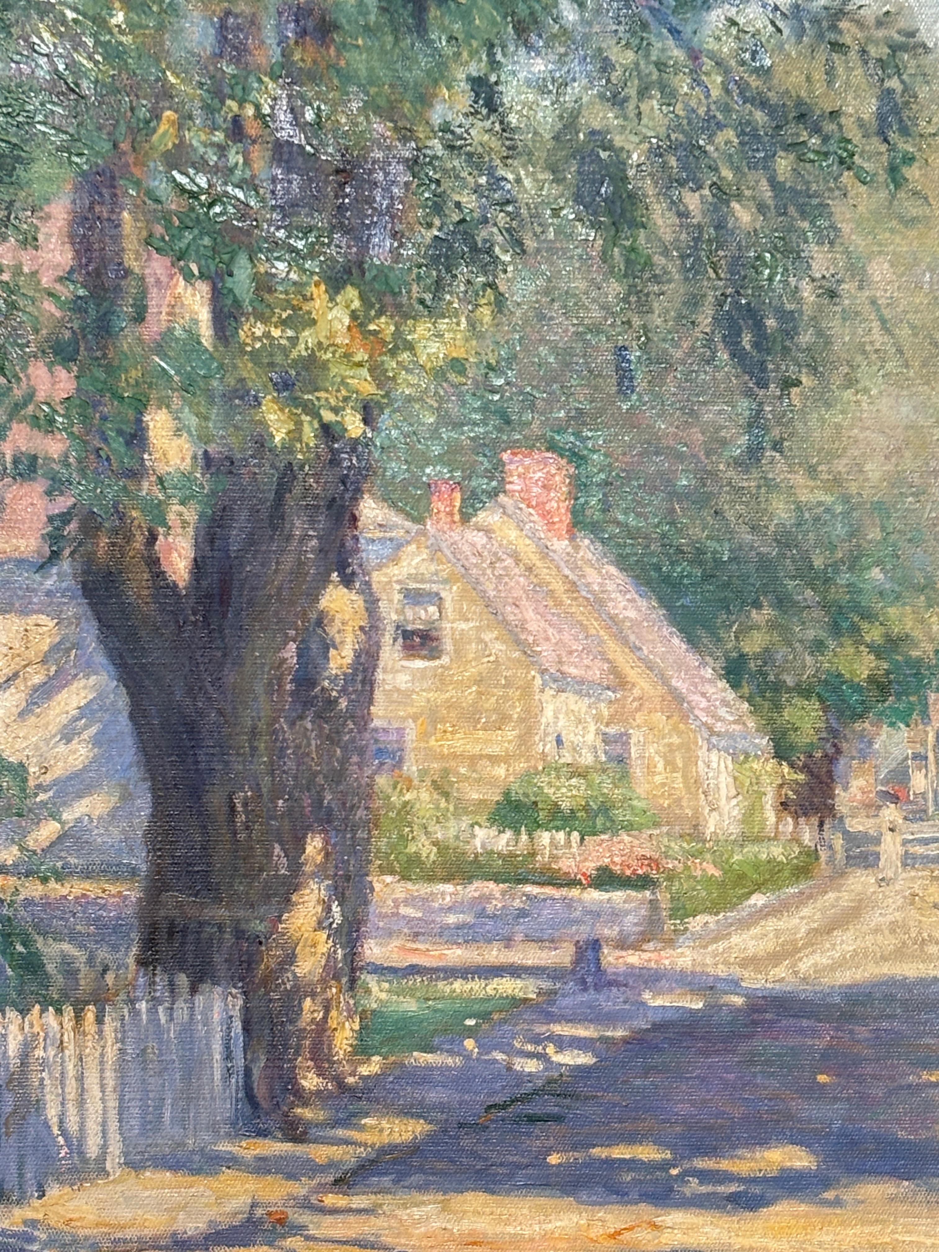 Maude M Mason Óleo sobre lienzo Pintura Escena de pueblo de Nueva Inglaterra Pintado a mano en venta