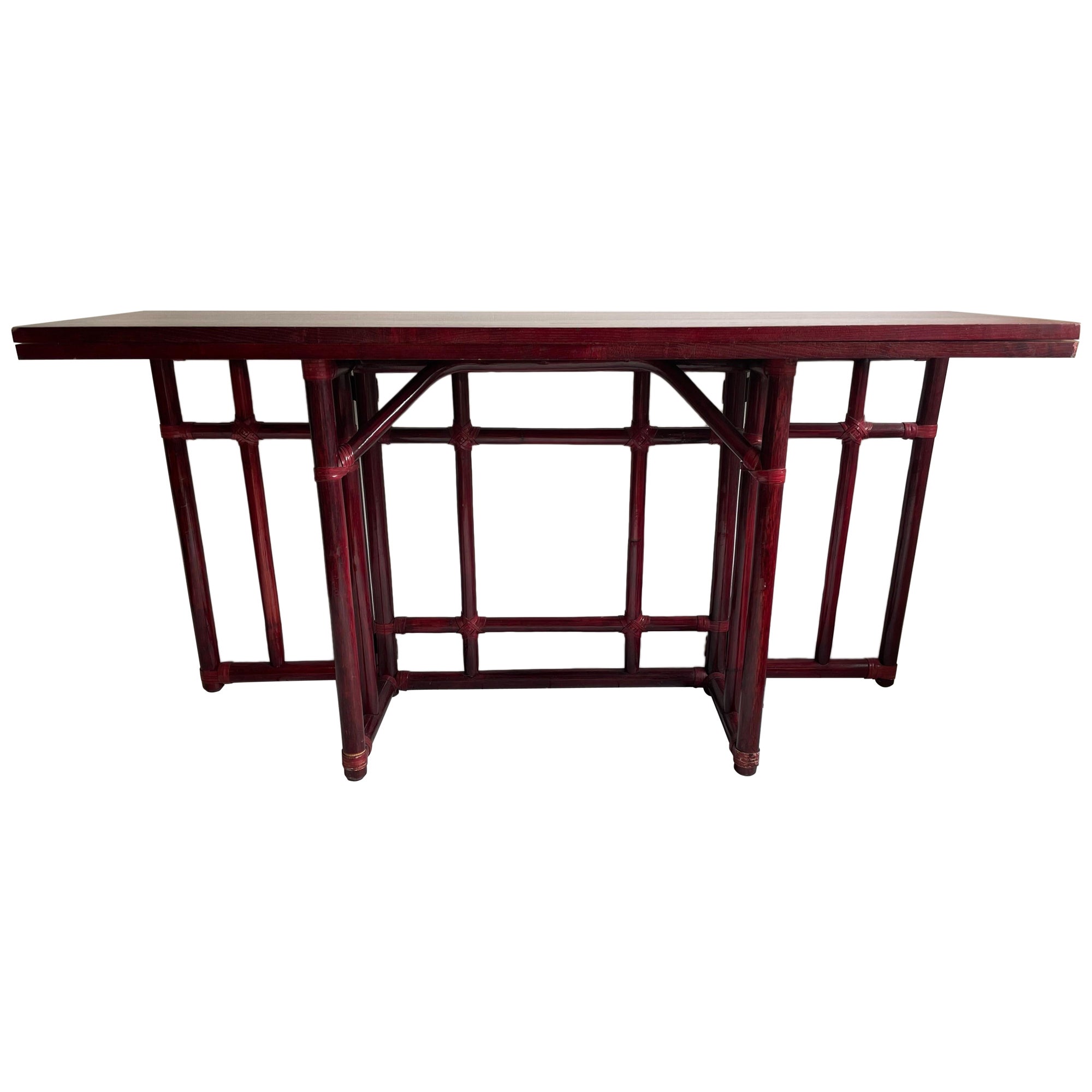 Maugrion Rattan Flip-Top Console or Dining Table Mid-Century