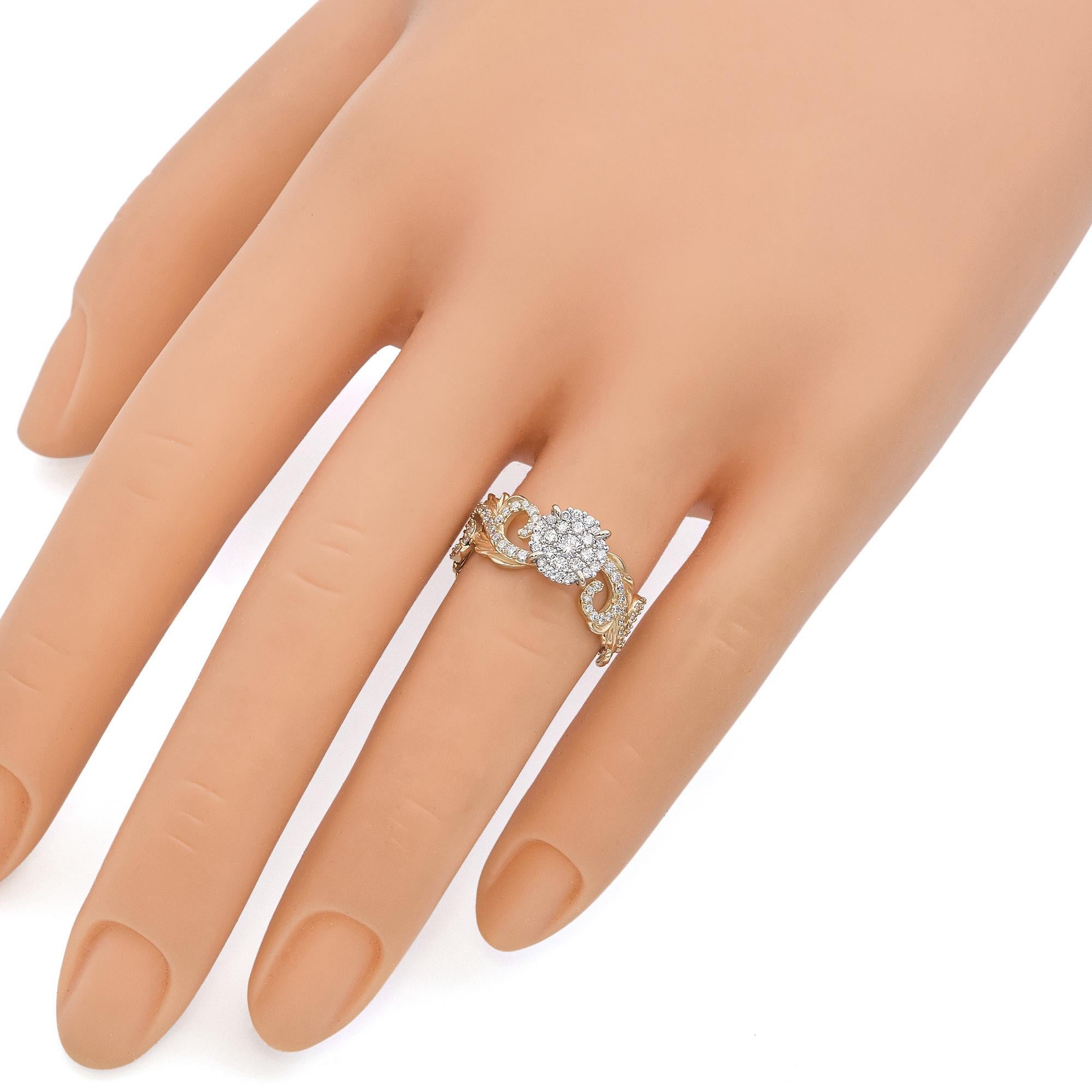 Round Cut Maui Divers 14k Yellow Gold Pave Diamond Ring For Sale