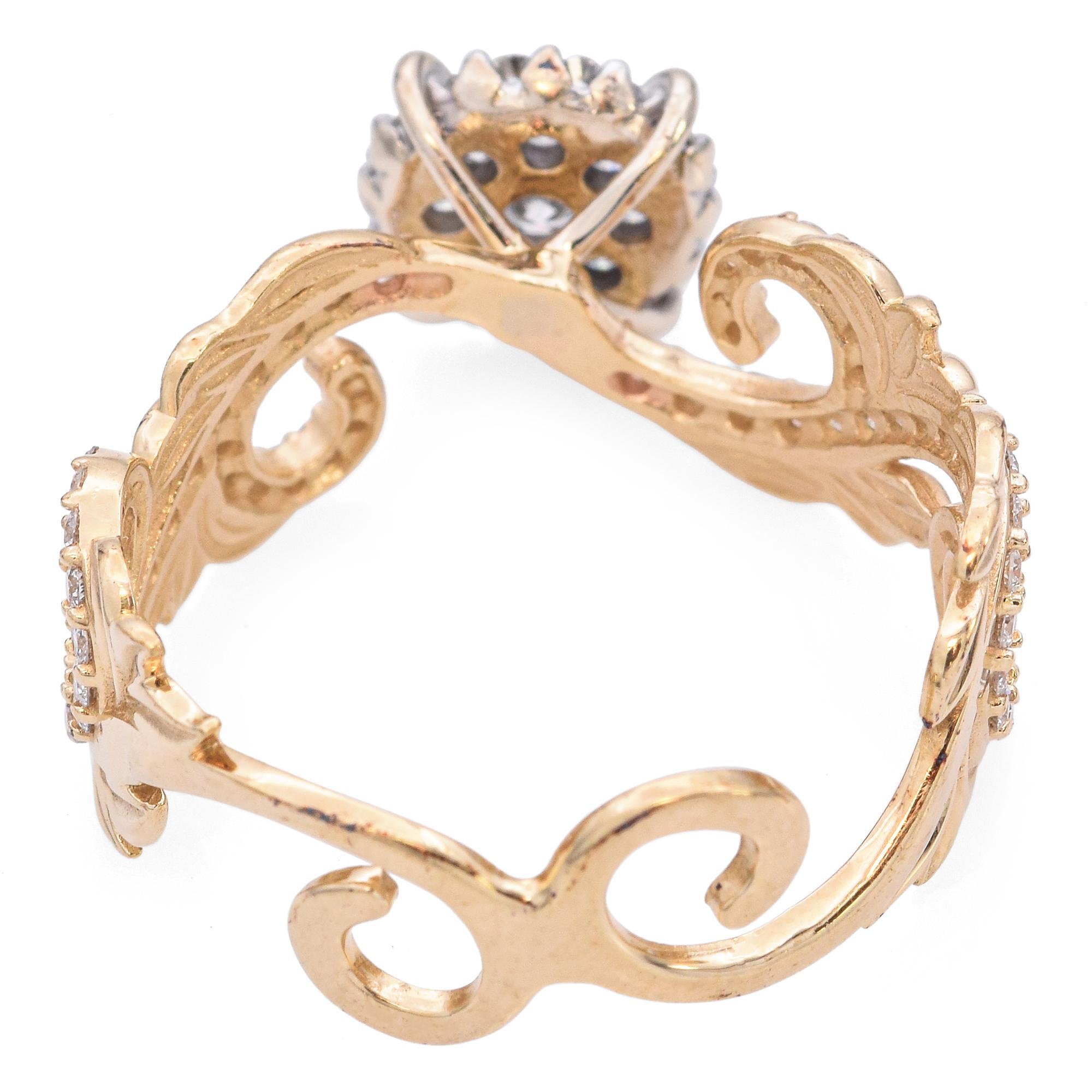 Women's Maui Divers 14k Yellow Gold Pave Diamond Ring For Sale