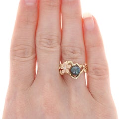 Maui Divers Tahitian Black Pearl & Diamond Plumeria Flower Ring Yellow Gold 14k