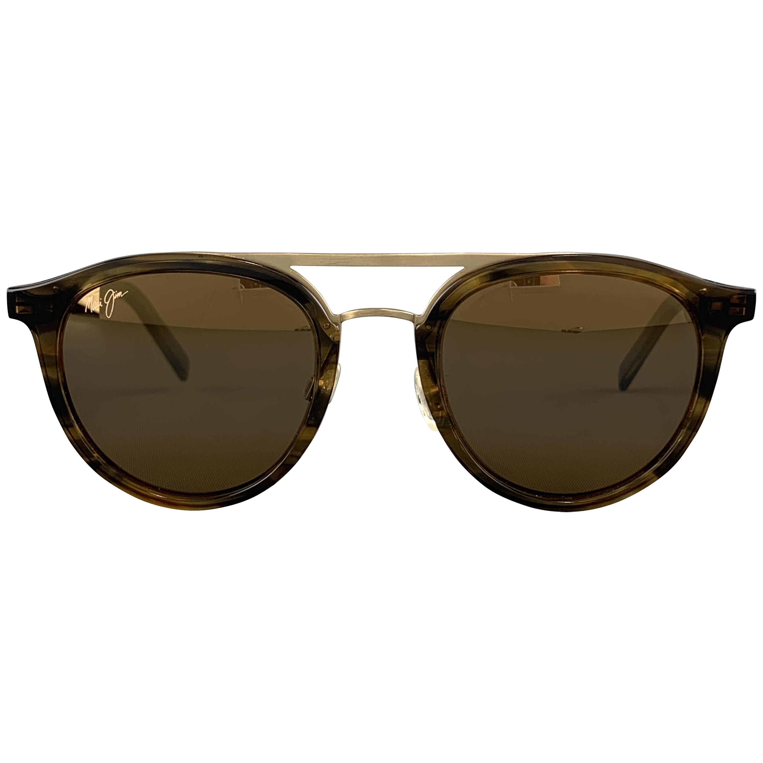 MAUI JIM Brown Tortoiseshell Acetate & Gold Tone Metal Sunglasses