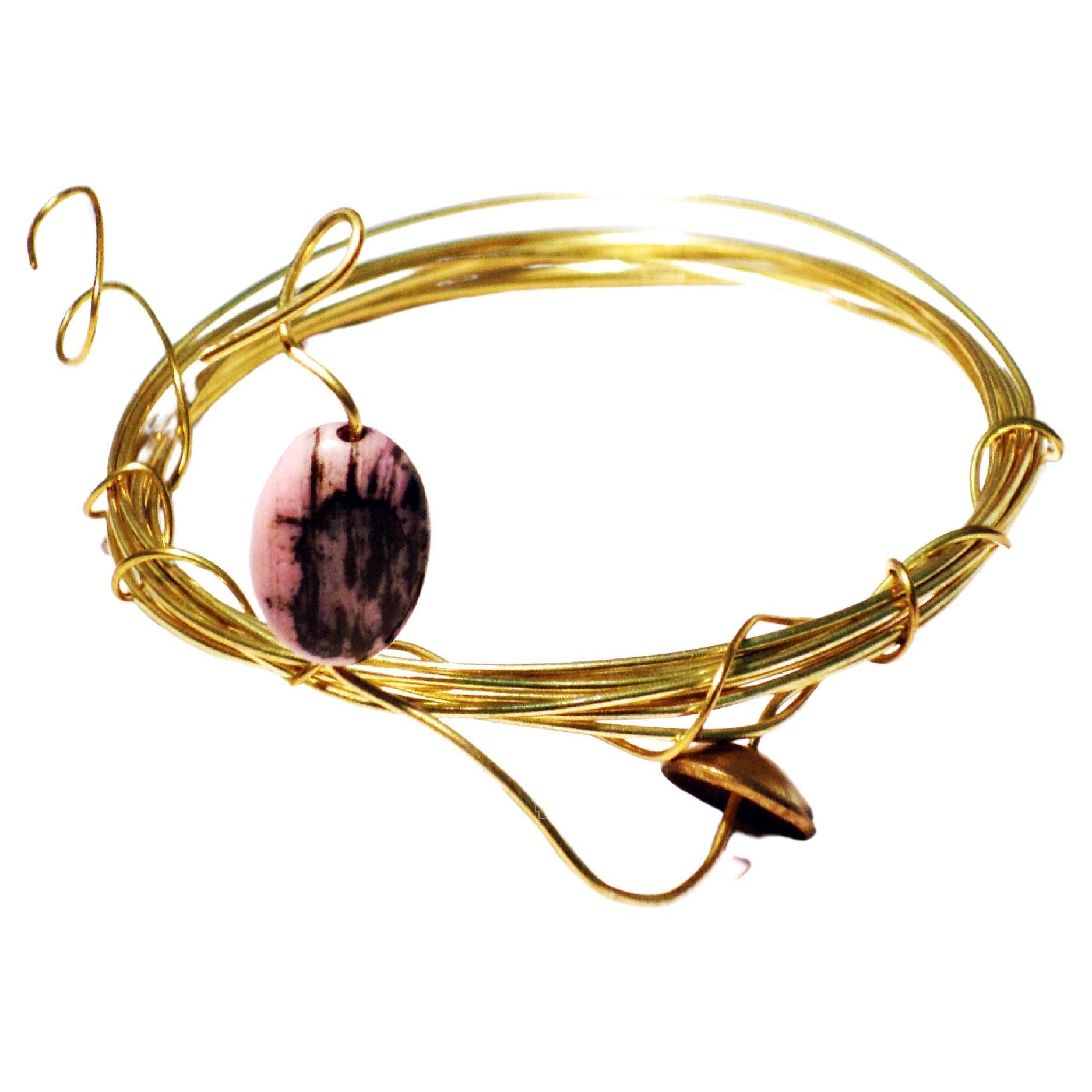 MAUKE V JEWELRY Brass Bangle Spring With Rhodonite For Sale