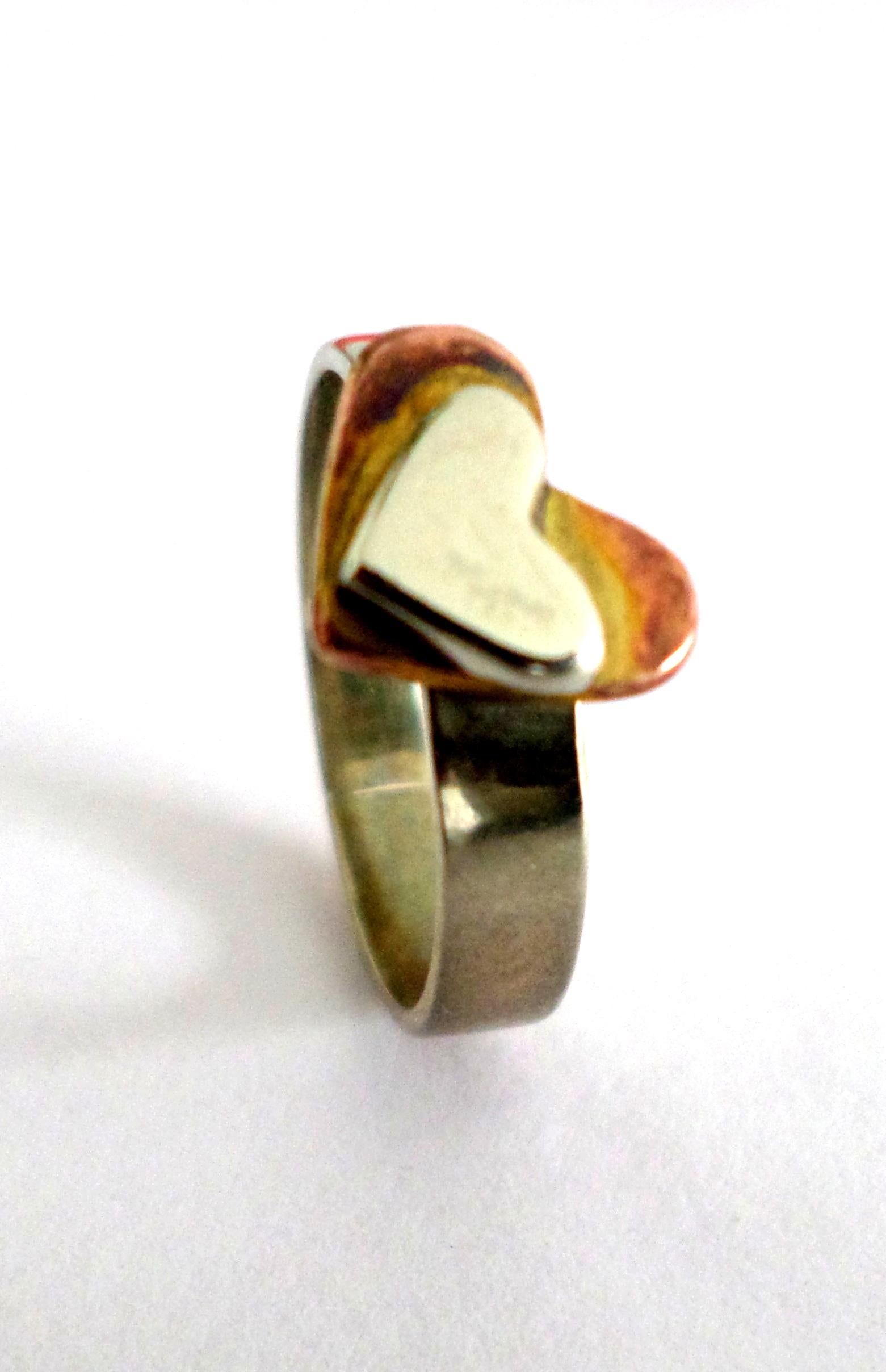 For Sale:  MAUKE V JEWELRY Brass, Sterling Silver Ring Two Hearts 5