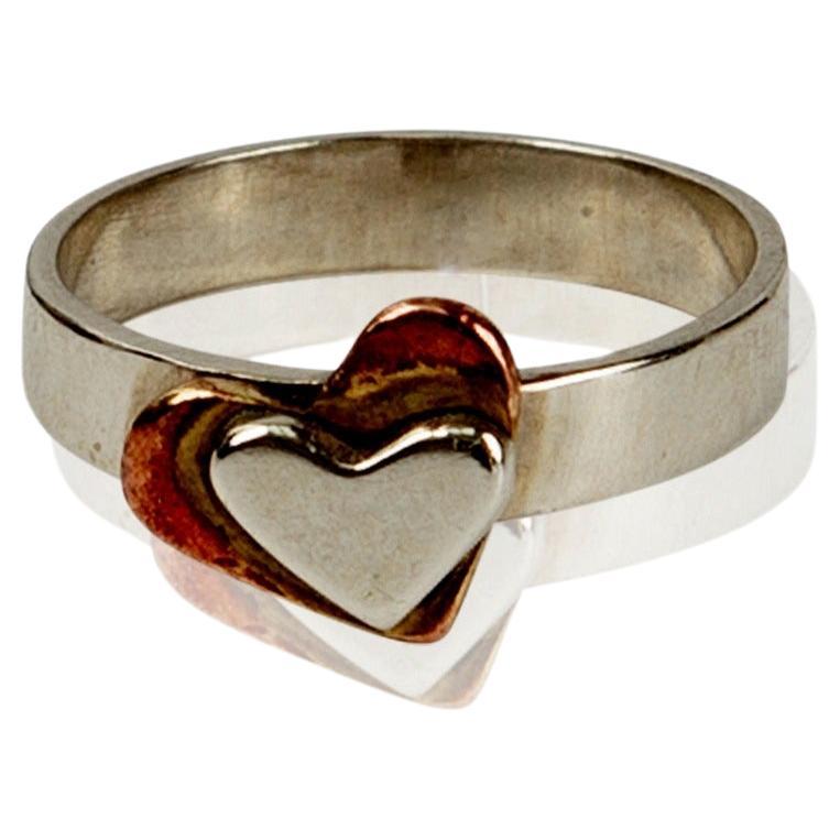 For Sale:  MAUKE V JEWELRY Brass, Sterling Silver Ring Two Hearts