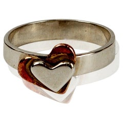 MAUKE V JEWELRY Brass, Sterling Silver Ring Two Hearts