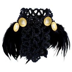 MAUKE V JEWELRY Black Crochet Choker Raven With Brass Elements